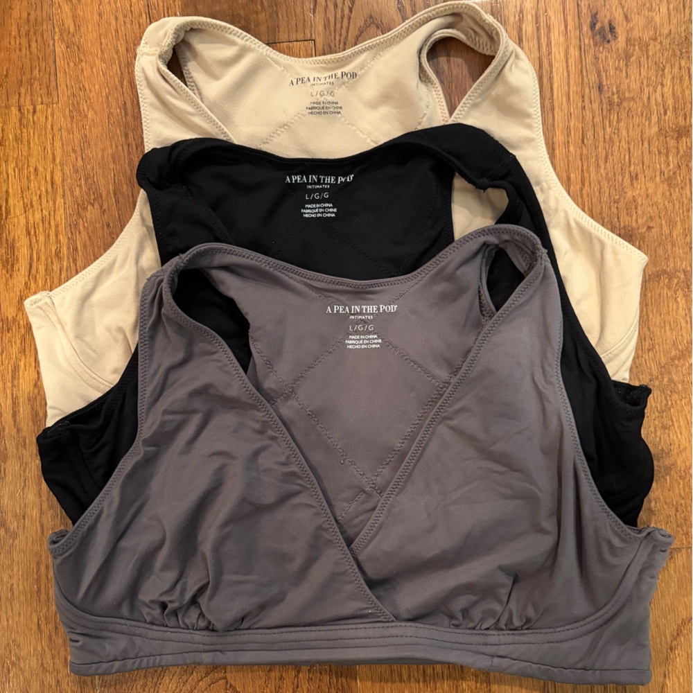 A Pea in the Pod Seamless Nursing Bras Set — Black, Gray, Beige